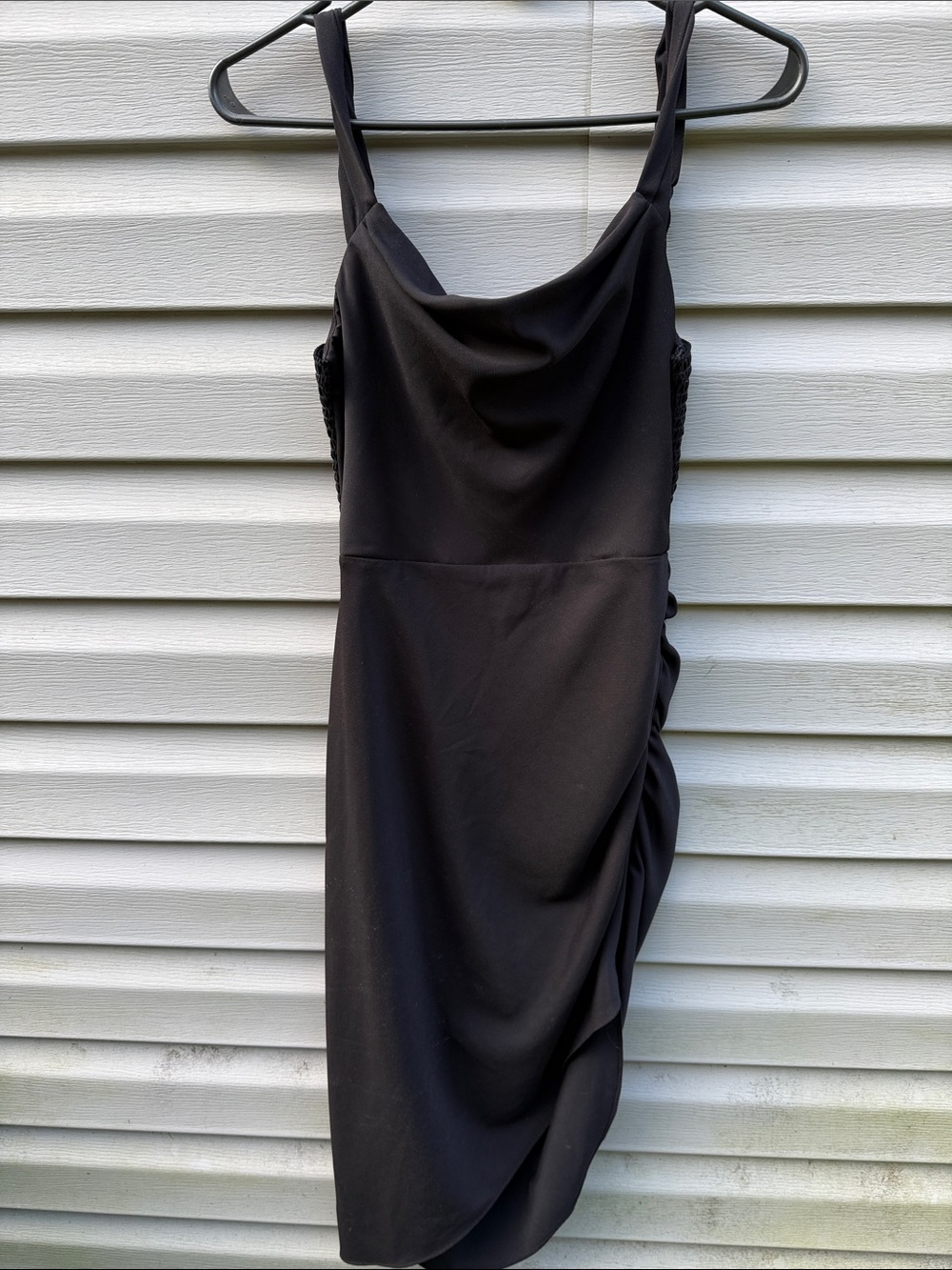Amanda Uprichard Black Draped Midi Dress with Side Ruching